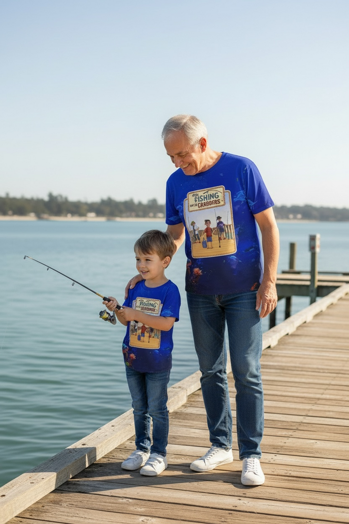 Grandpa and grandson in matching family tees